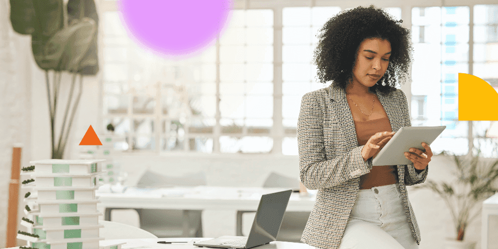 Focused woman working on a tablet for enhanced efficiency and productivity