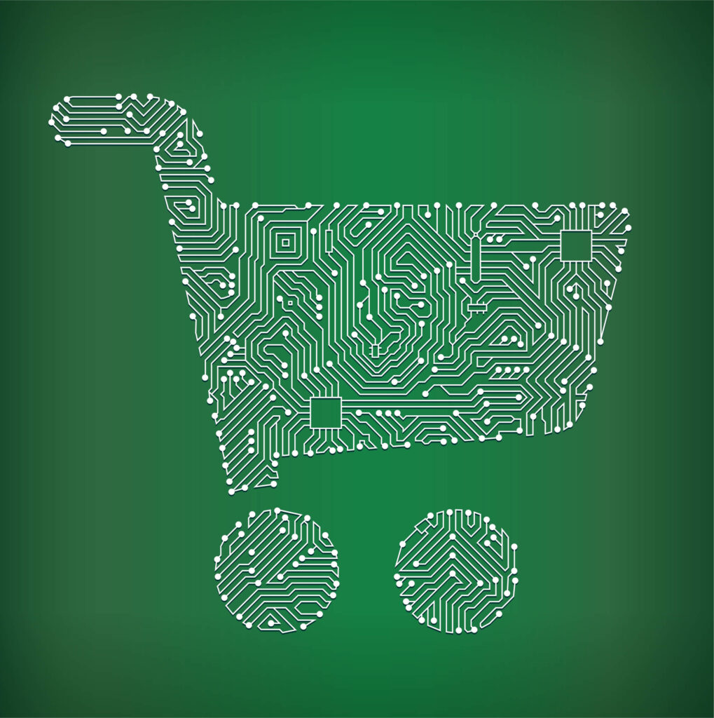 Shopping-Cart-Circuit-Board-on-Green-Background