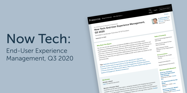 1E included in Forrester’s Now Tech: End-User Experience Management, Q3 2020